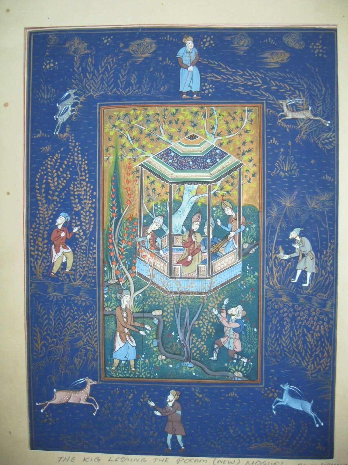 Vintage RAJASTHAN INDIA MOGUL MINIATURE SCENE on fine silk Rama Krishnan