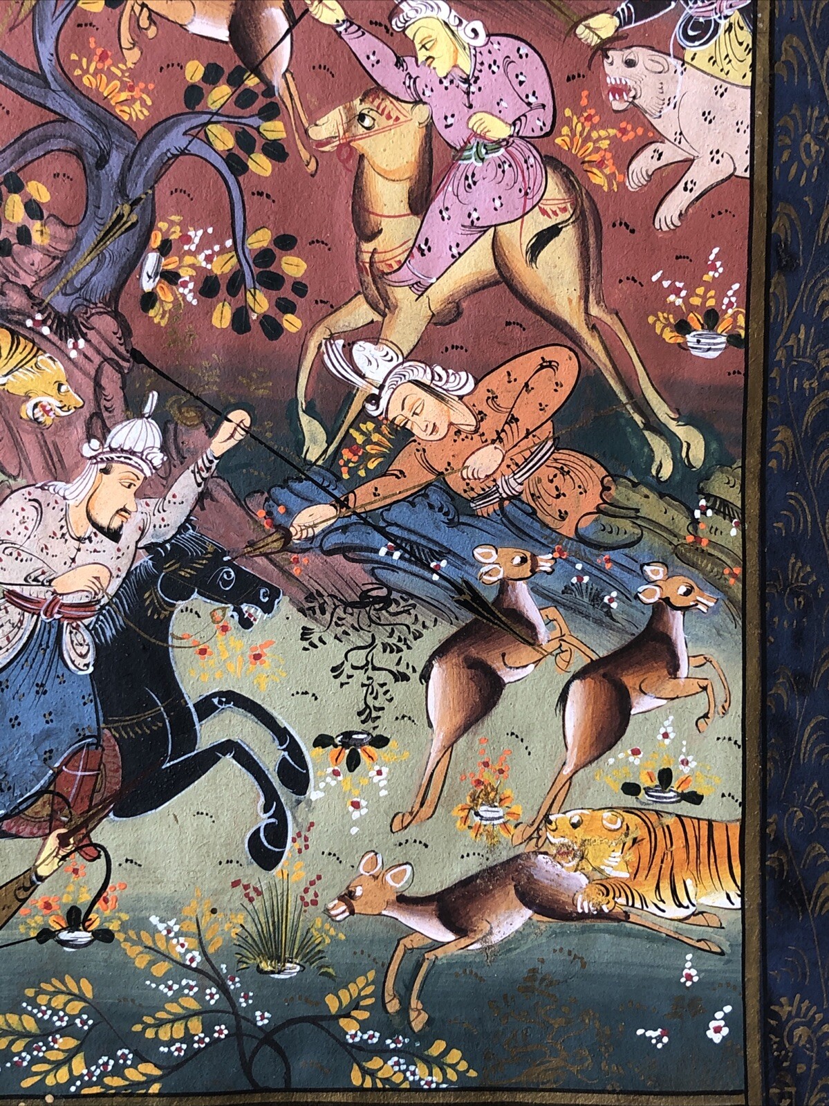 Painting from 17th century. Indo-Persian manuscript with hunting scene.