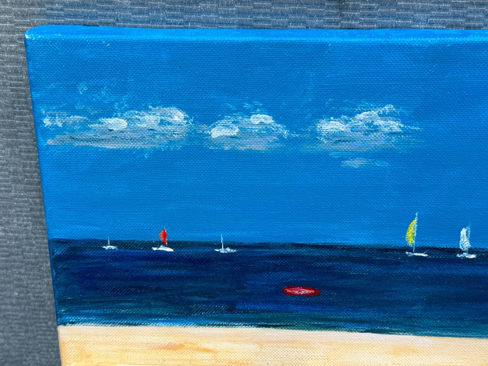 ROL 3D Multi Canvas Beach Seascape Painting Cabanas Sailboats Collage 3-D Ocean