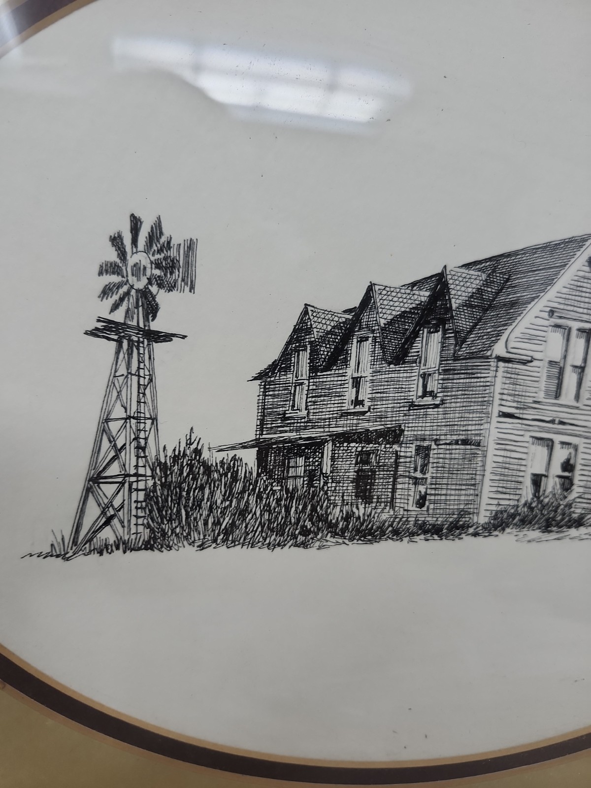 Vintage Rustic Bank Barn Sketch 1982 Wooden Windmill Litho 15 X 12 inches