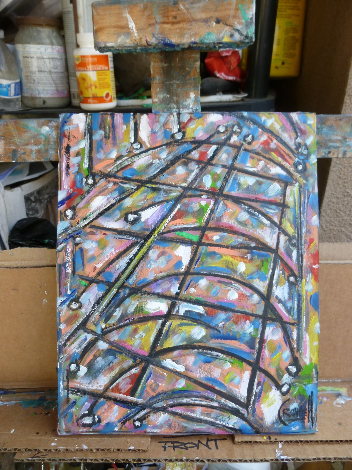LAUGHING IN THE RAIN card panel original abstract 8×10 oil painting by Crowell