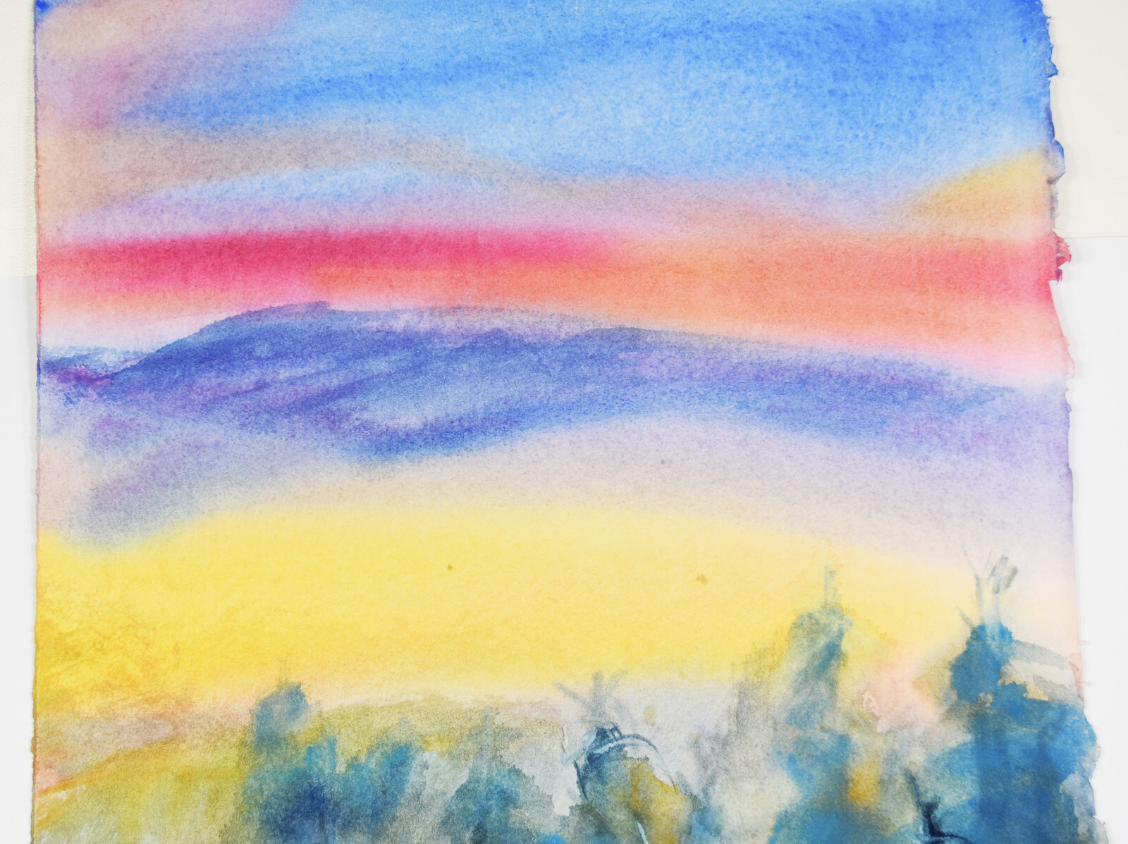 25″ Watercolor Painting Paper Carolynn Mann Art Abstract Lakescape Forest Trees