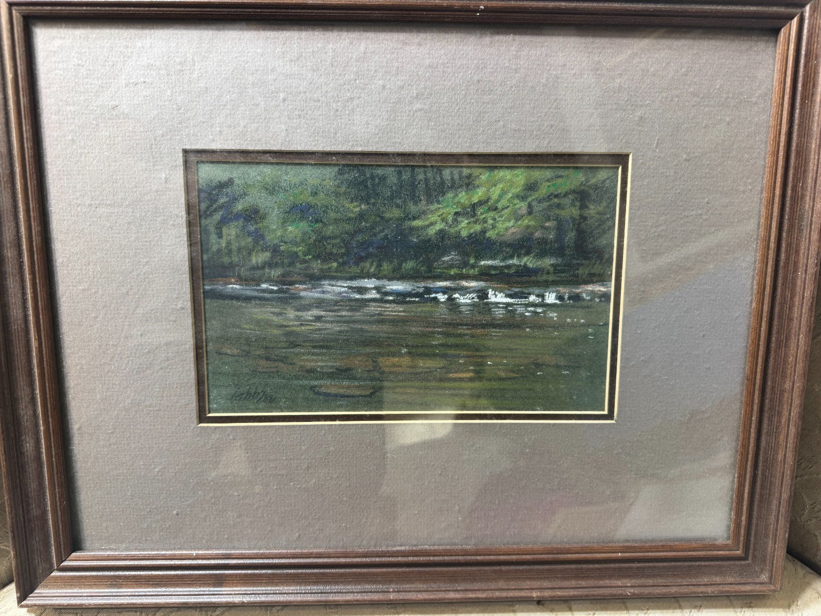 Gibbs 1988 «River Landscape Scene» Pastel Painting – Signed And Framed