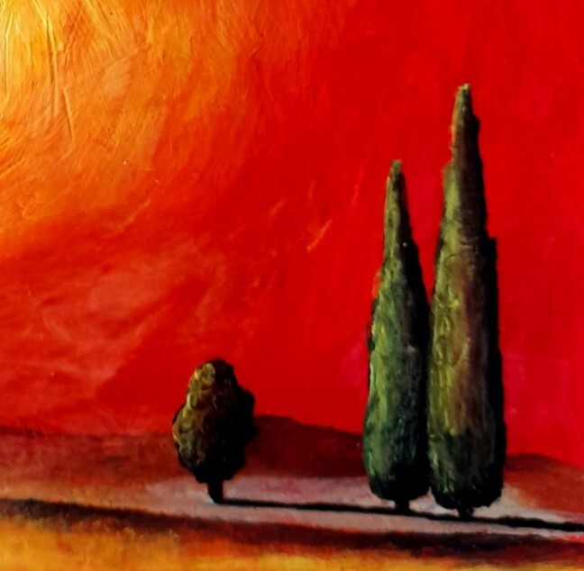 Original Surreal Sunset Landscape Signed Warm and Calm Unigue Fantasy Folk Art