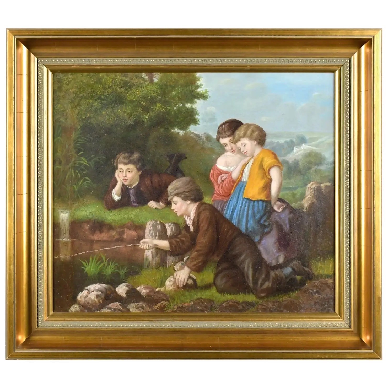 19th C. Portrait of Four Children by a Stream