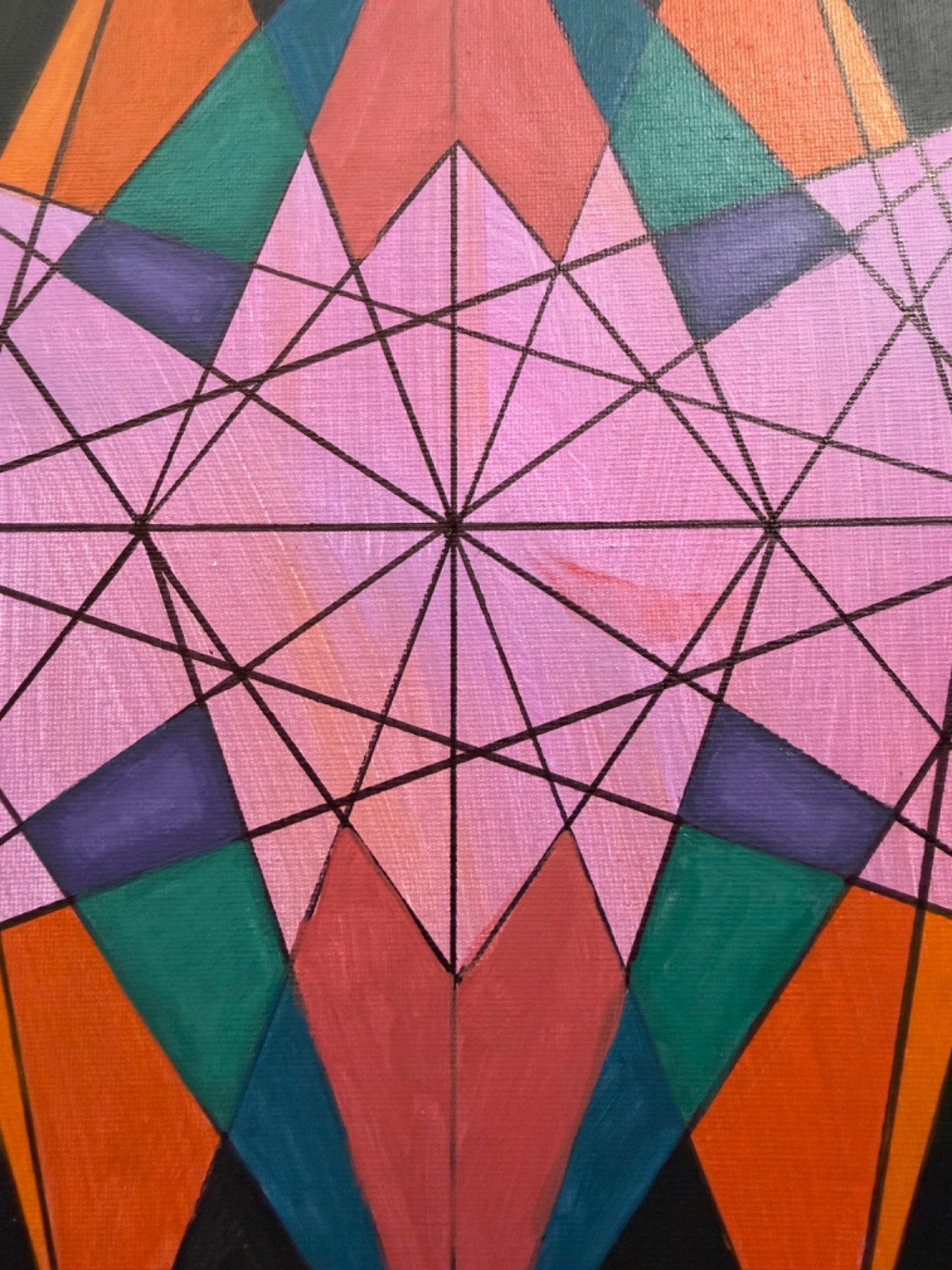 Contemporary Multi-Color Geometric Abstract Design Acrylic Painting Modern Art