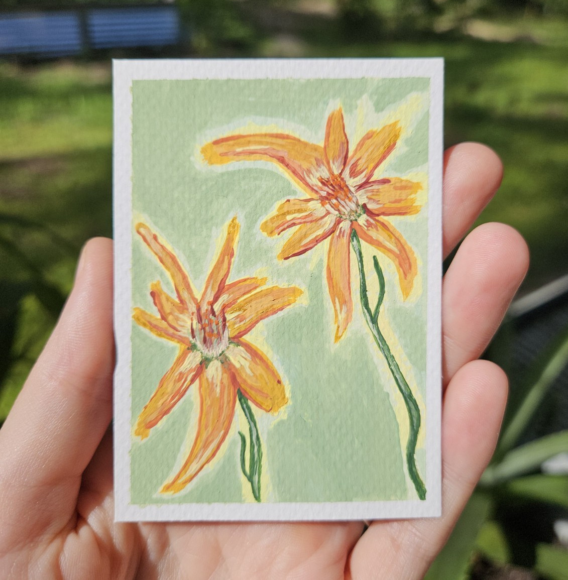 OOAK ACEO Original Floral Painting Orange Wildflowers Mini Acrylic Botanical Art