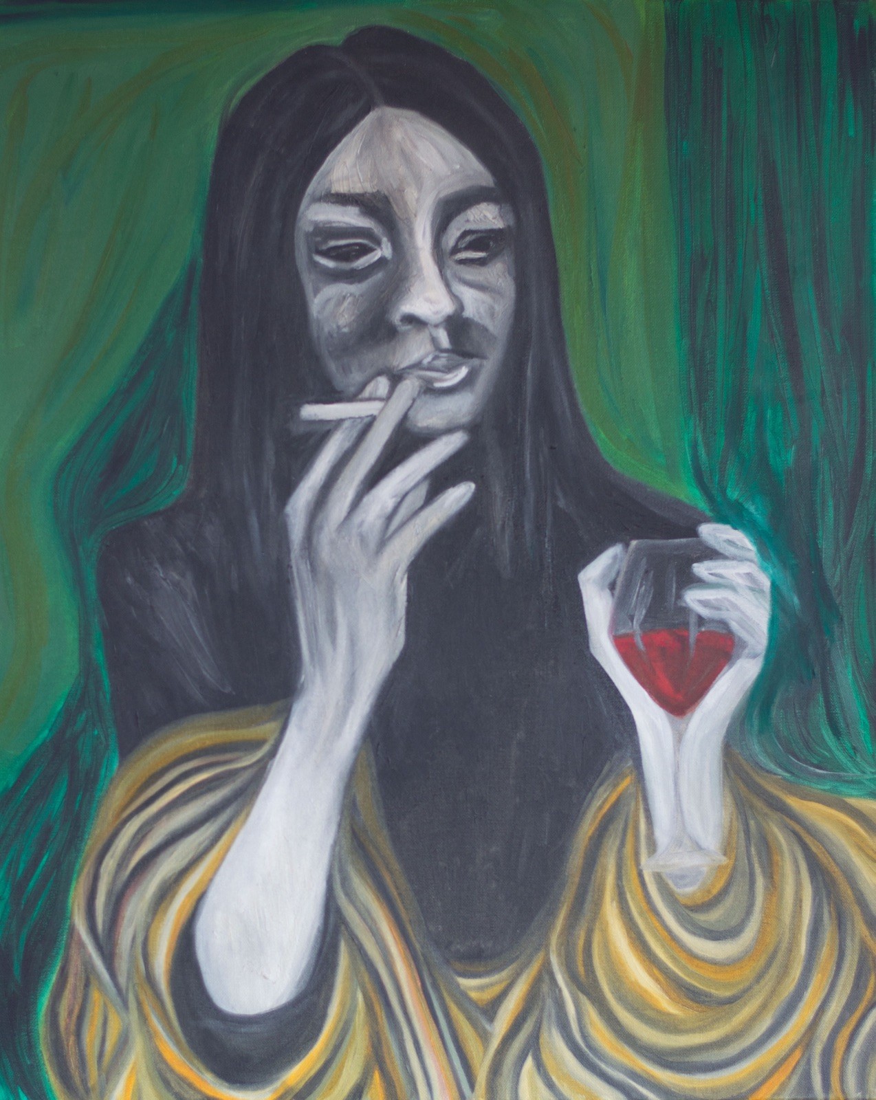 «Woman with Wine» Direct from Artist – Portrait Original Oil Painting 24 X 36