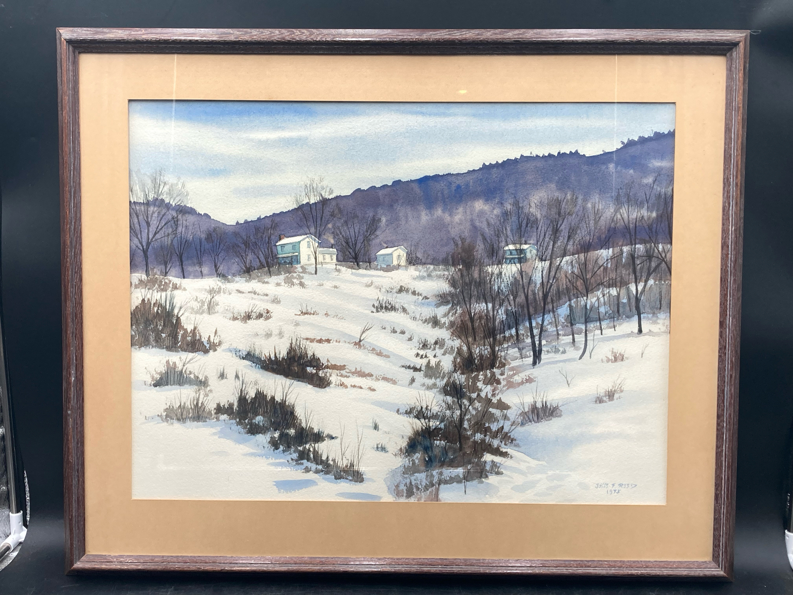 Jesse F. Reed Signed «Winter Sun» Watercolor Painting, Framed