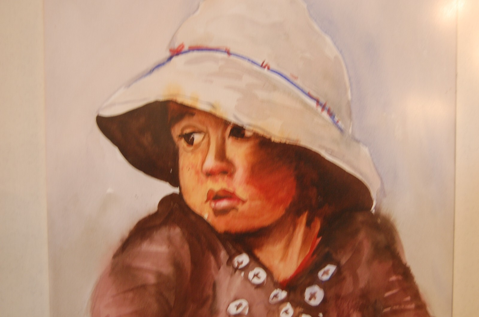 VINTAGE FRAMED MATTED ORIGINAL WATERCOLOR PAINTING OF PERUVIAN NATIVE BOY CHILD