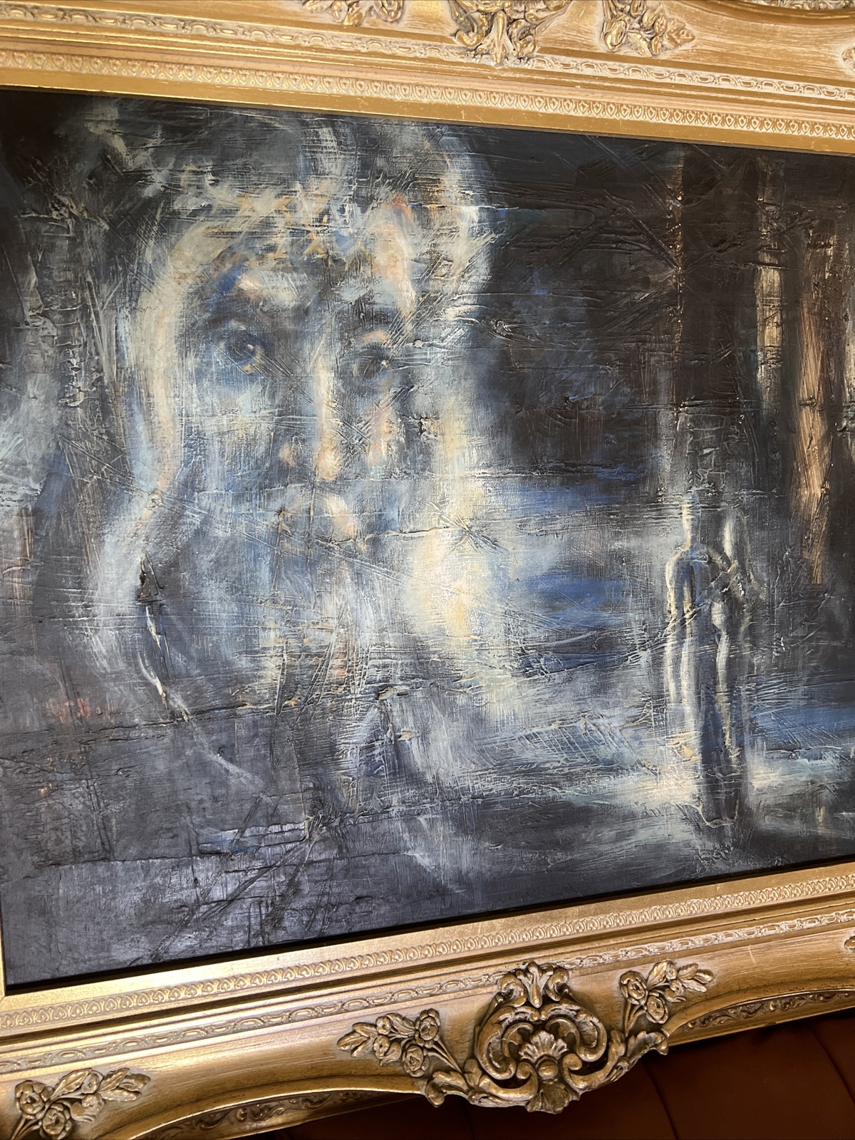 1969 Signed Abstract Moreau Style Painting Hollywood Regency Frame