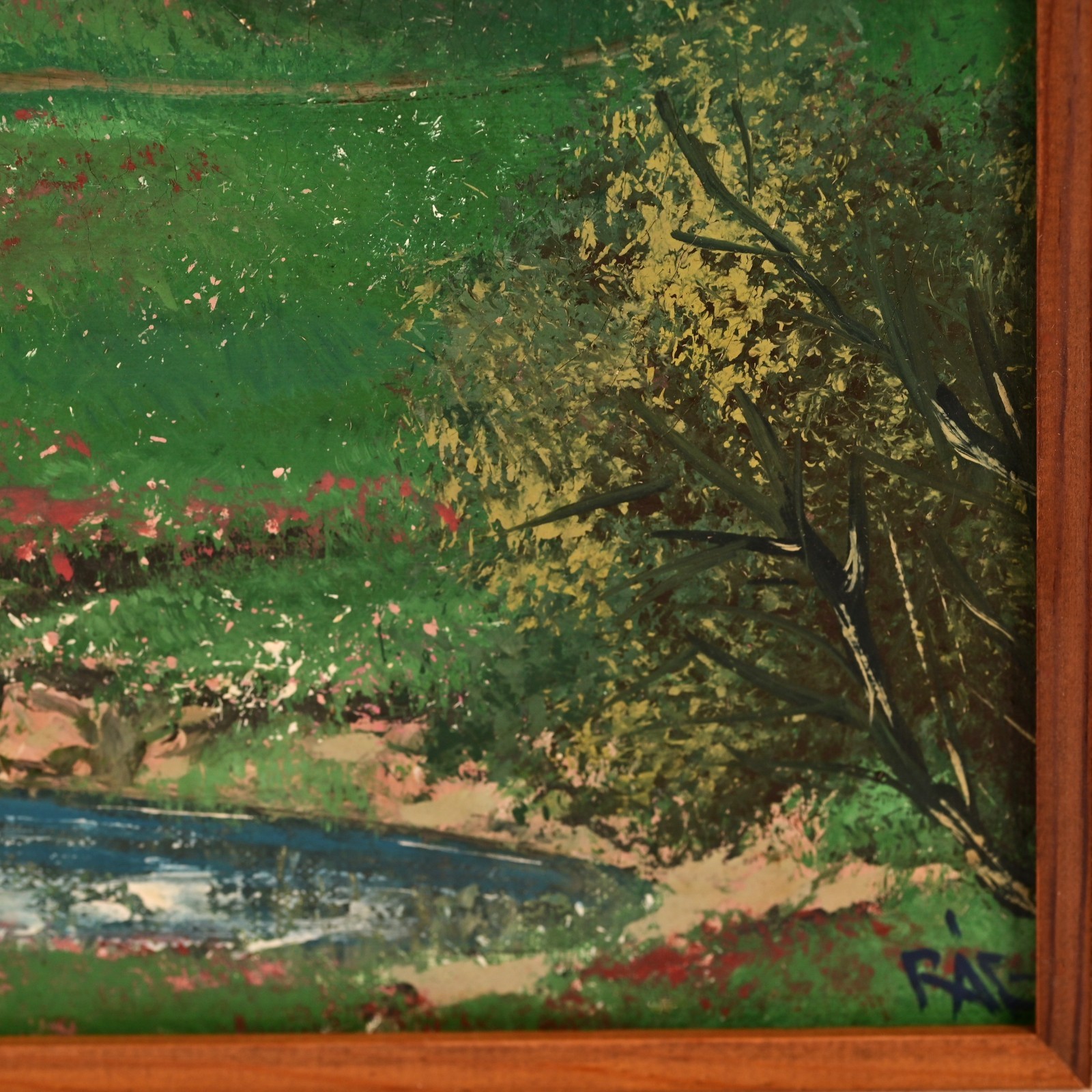 FAIG Original Vintage Signed Figurative Mountain Lake Landscape Oil Painting