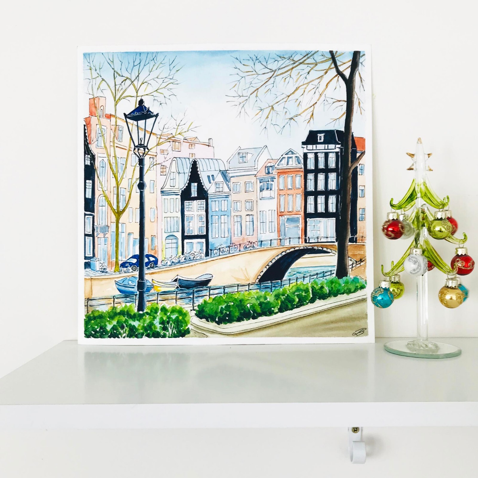 Amsterdam Original Art Netherlands Painting Watercolor Cityscape Art 12 x 12″