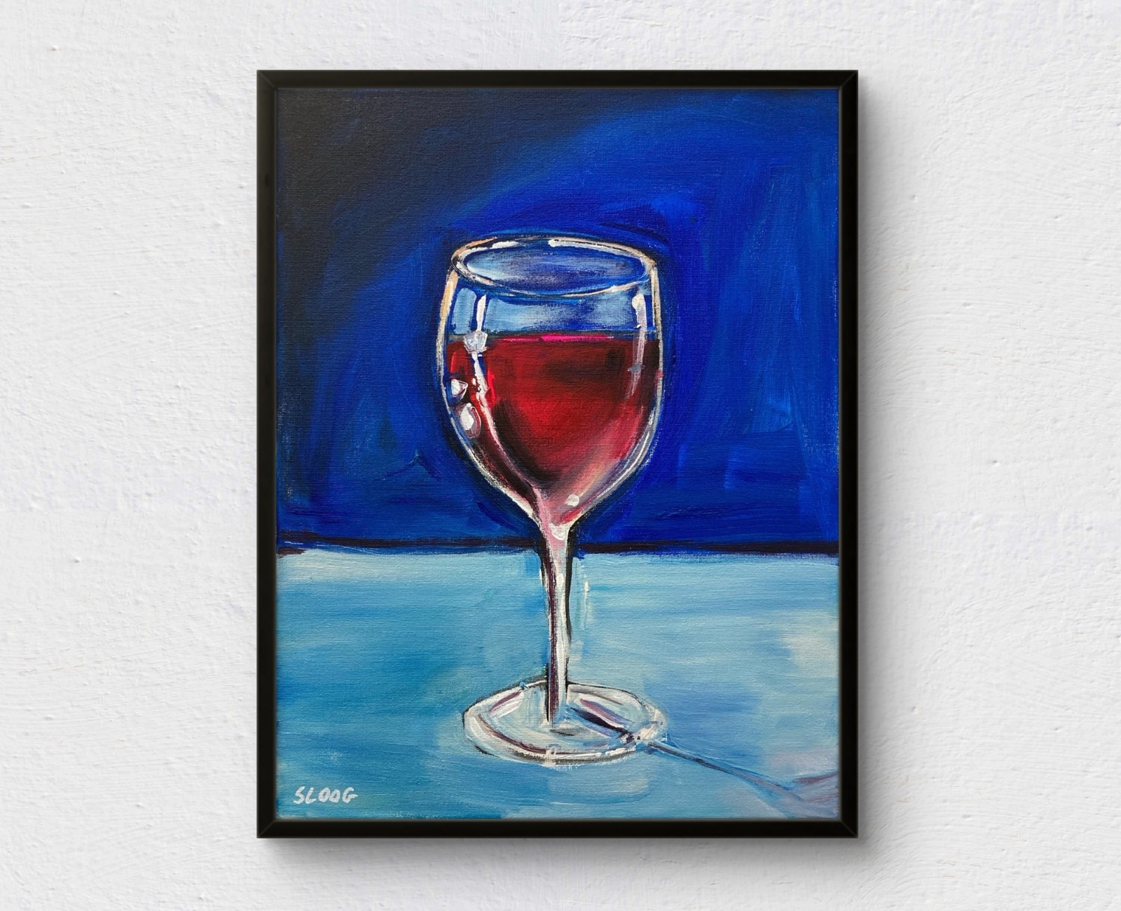 SLOOG Original Art Bold Color Modern Still Life Painting 11×14 Glass of Wine