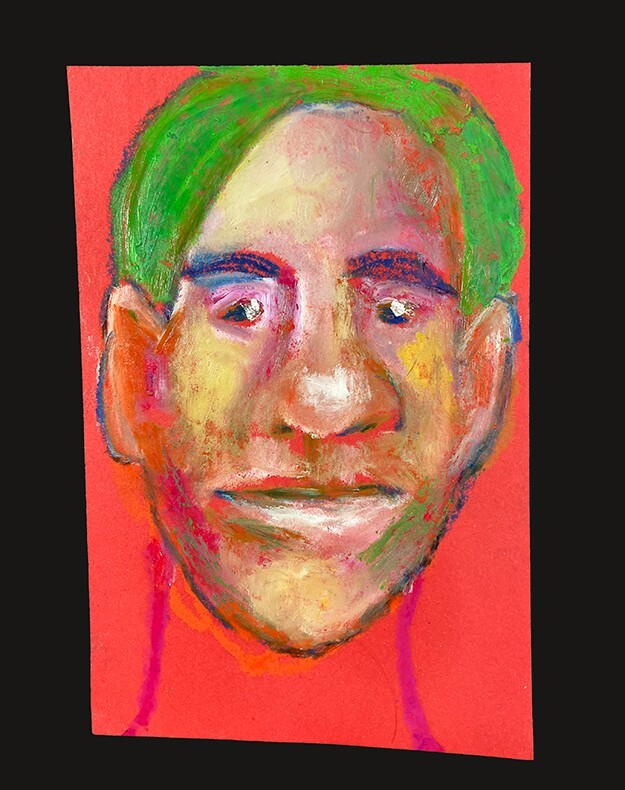 Portrait Painting Naive Outsider 4×6 Whimsical Wall Art Man Red Green Miz Katie