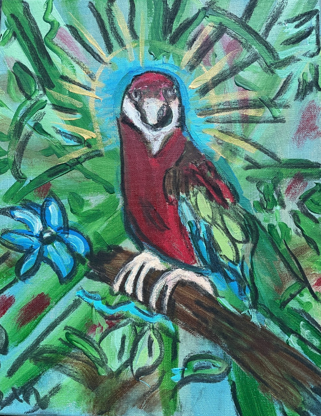 Soul Scarlet Macaw 11 X 14″ Neo Impressionist Modern Acrylic Painting Canvas