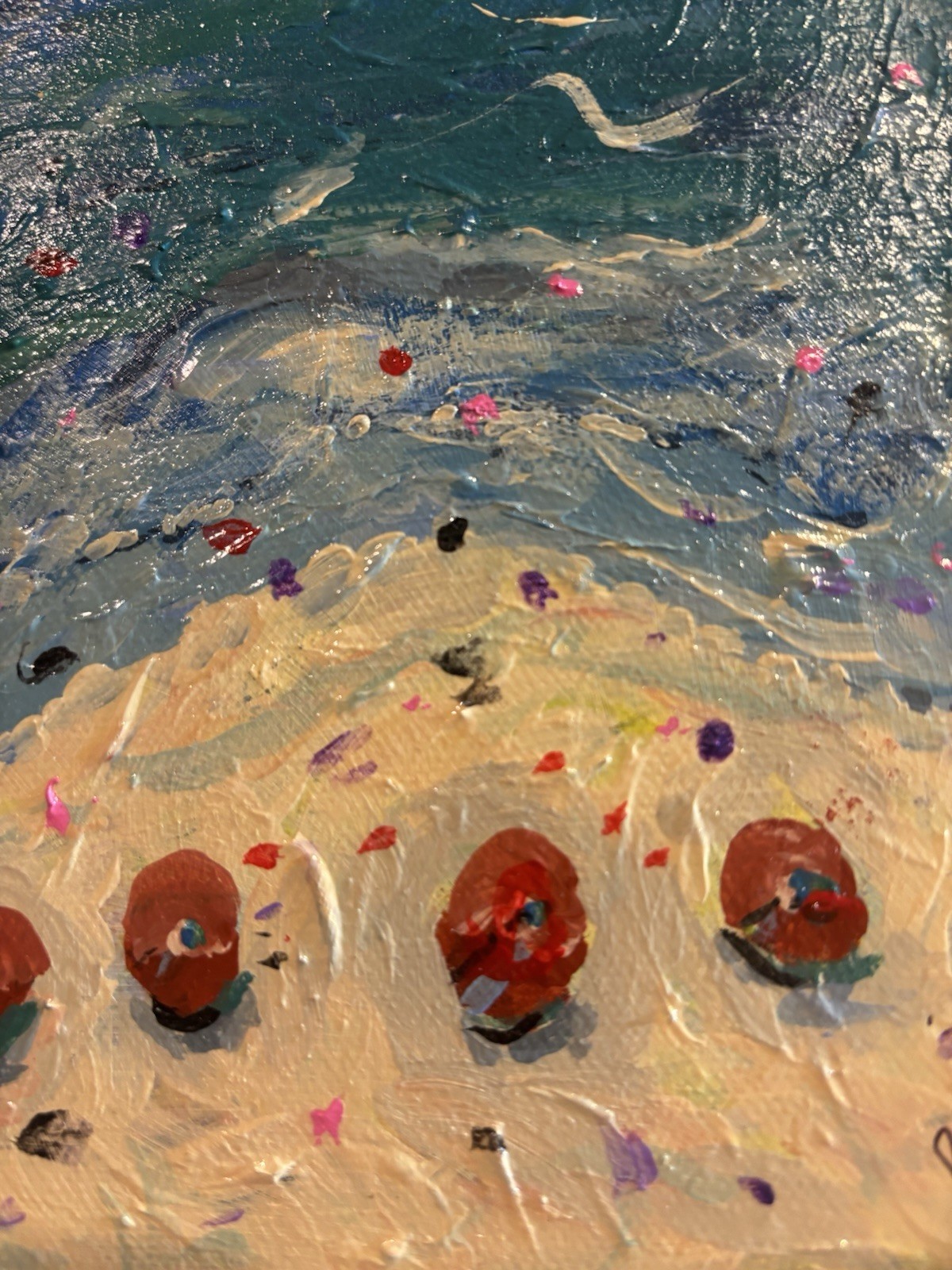 Umbrellas On Beach Landscape 8×10 Abstract Impression Original Fine Art Canvas