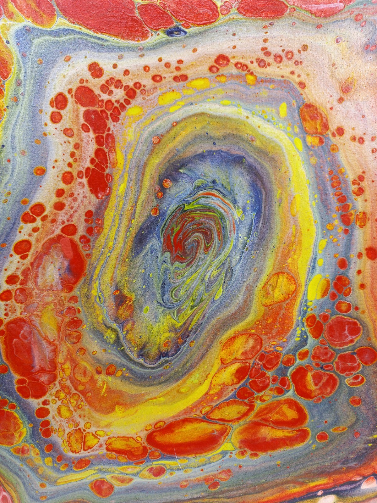 Abstract Red Orange Yellow Fluid Art Acrylic Painting Modern Wall Decor, 16×16