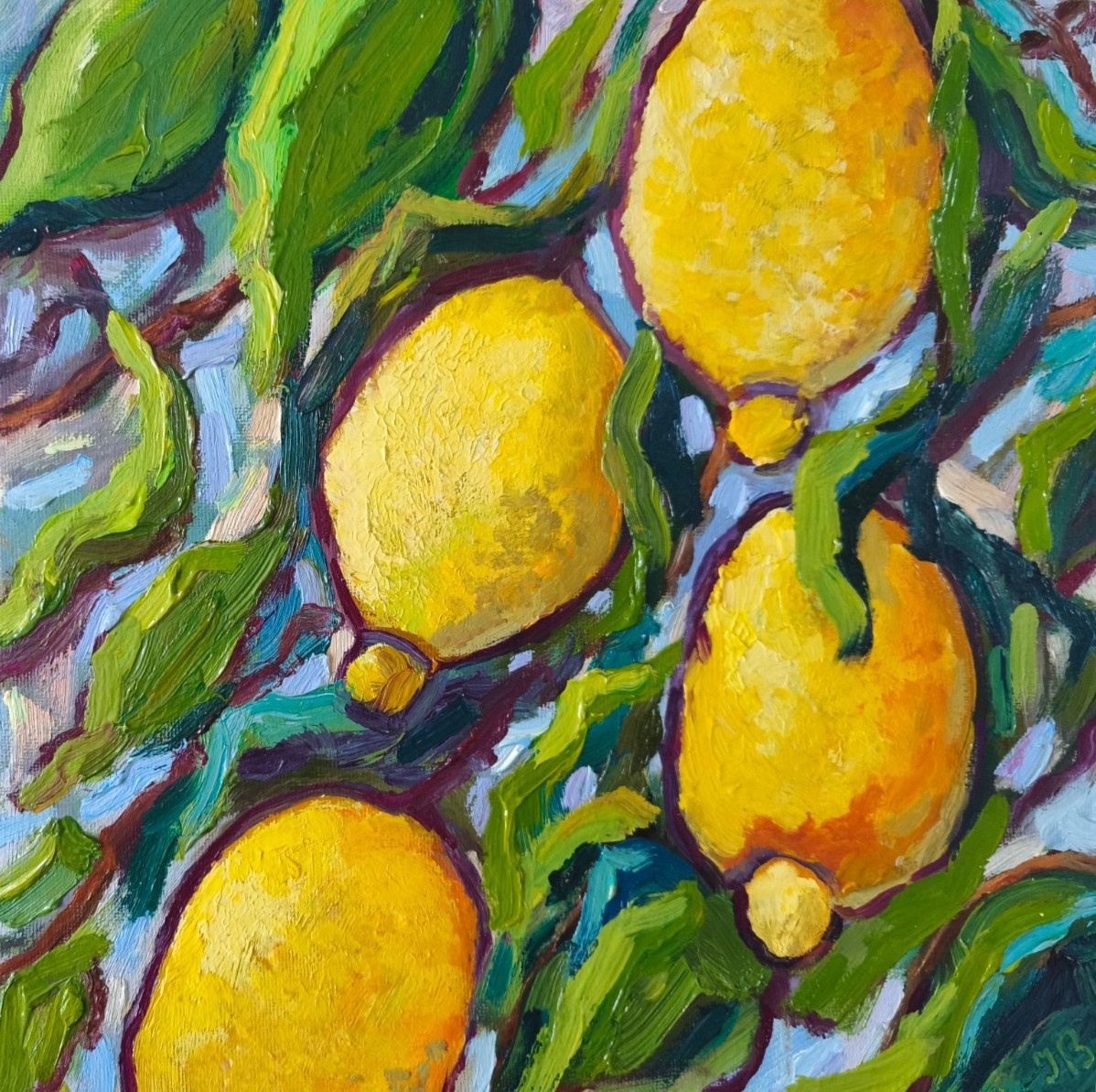 Original Oil Painting Lemons Art on Canvas board 30x30cm Kitchen Wall Art Signed