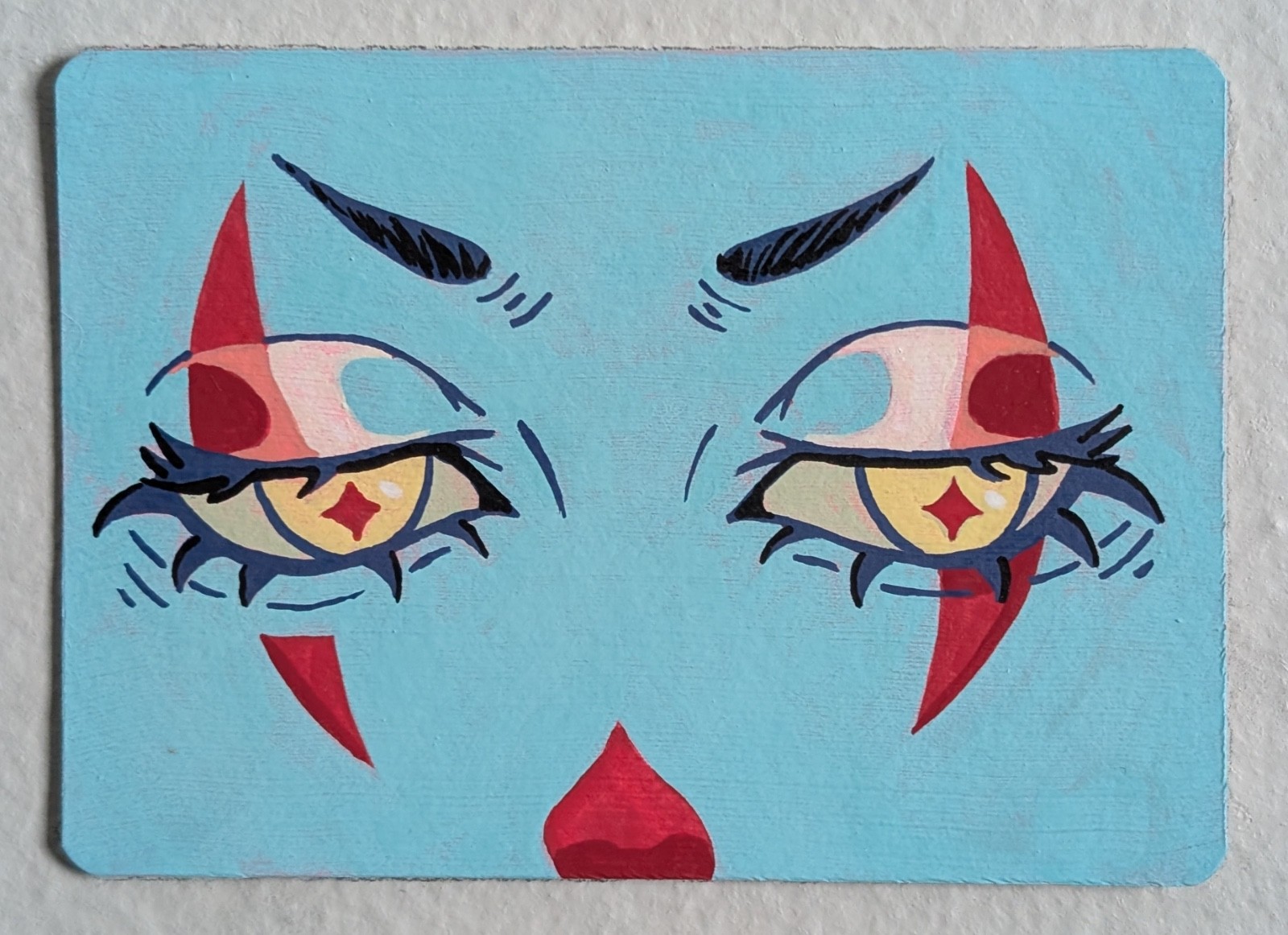 ACEO Original Painting 3.5”x2.5”- Sharp Blue and Red Clown Eyes- by Izzyb