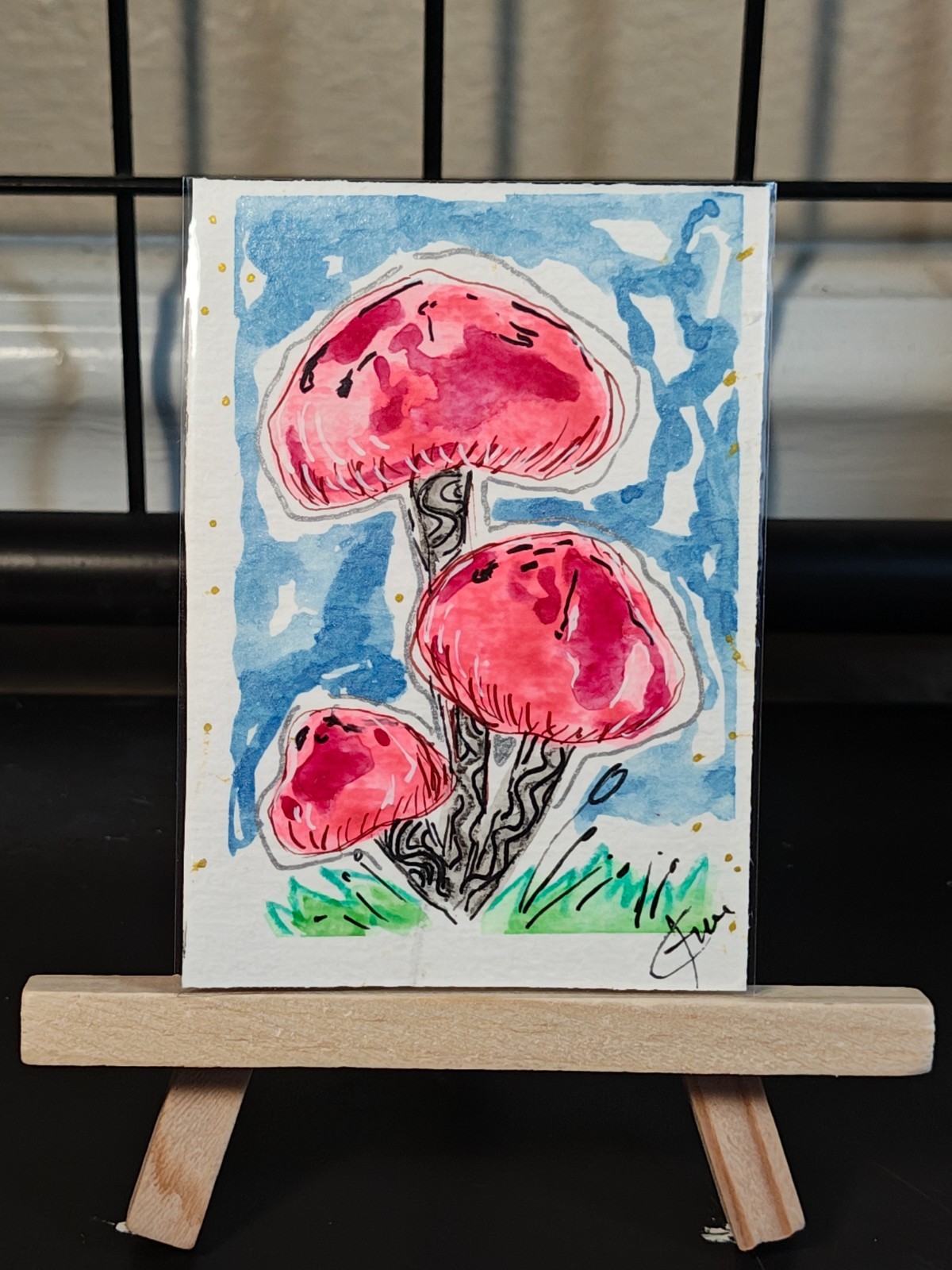 ACEO original print cute whimsical mushroom card 2.5 x 3.5 watercolor art