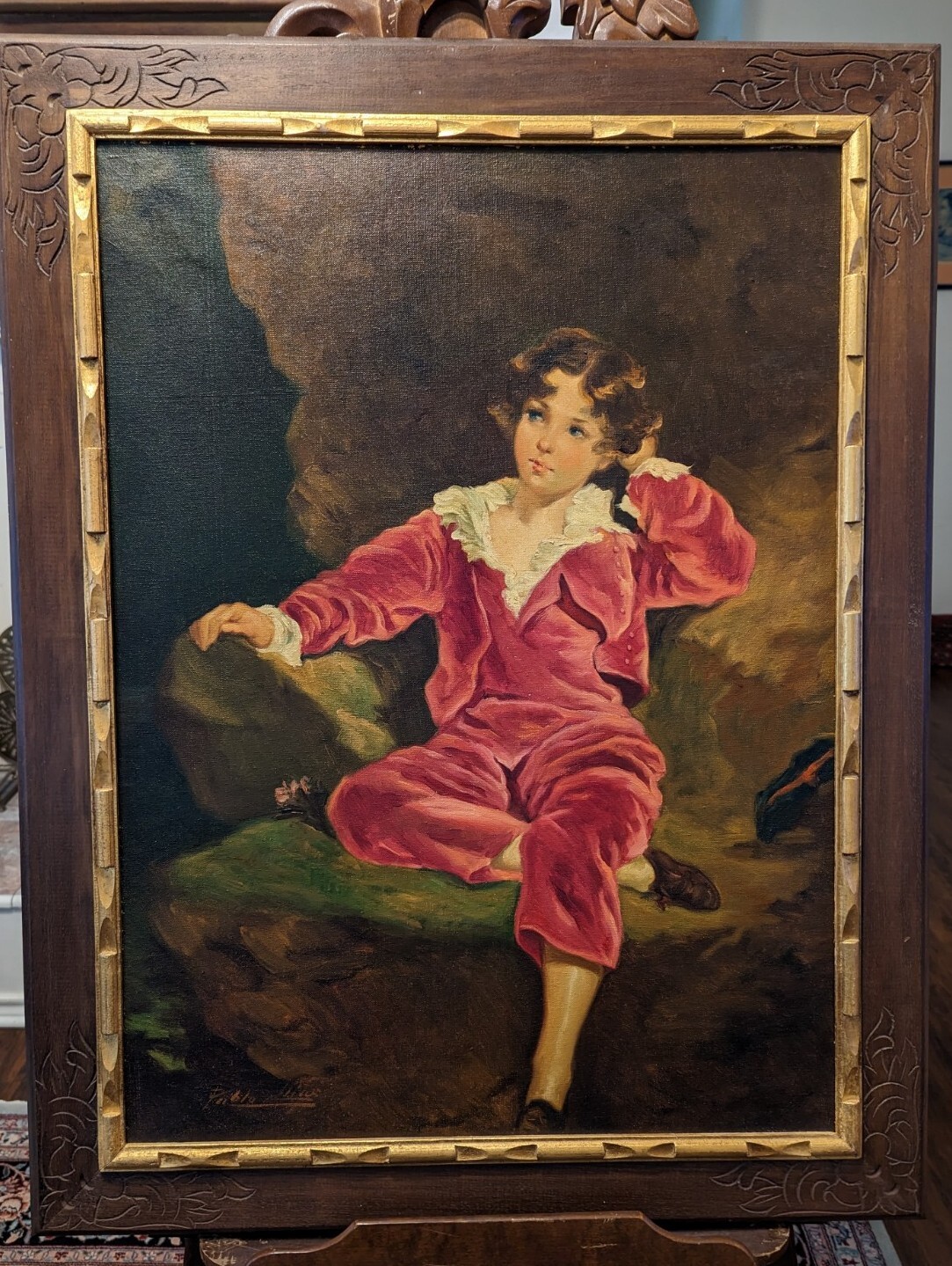 Signed Reproduction Oil Painting of Sir Thomas Lawrence’s «The Red Boy» 35×28 in