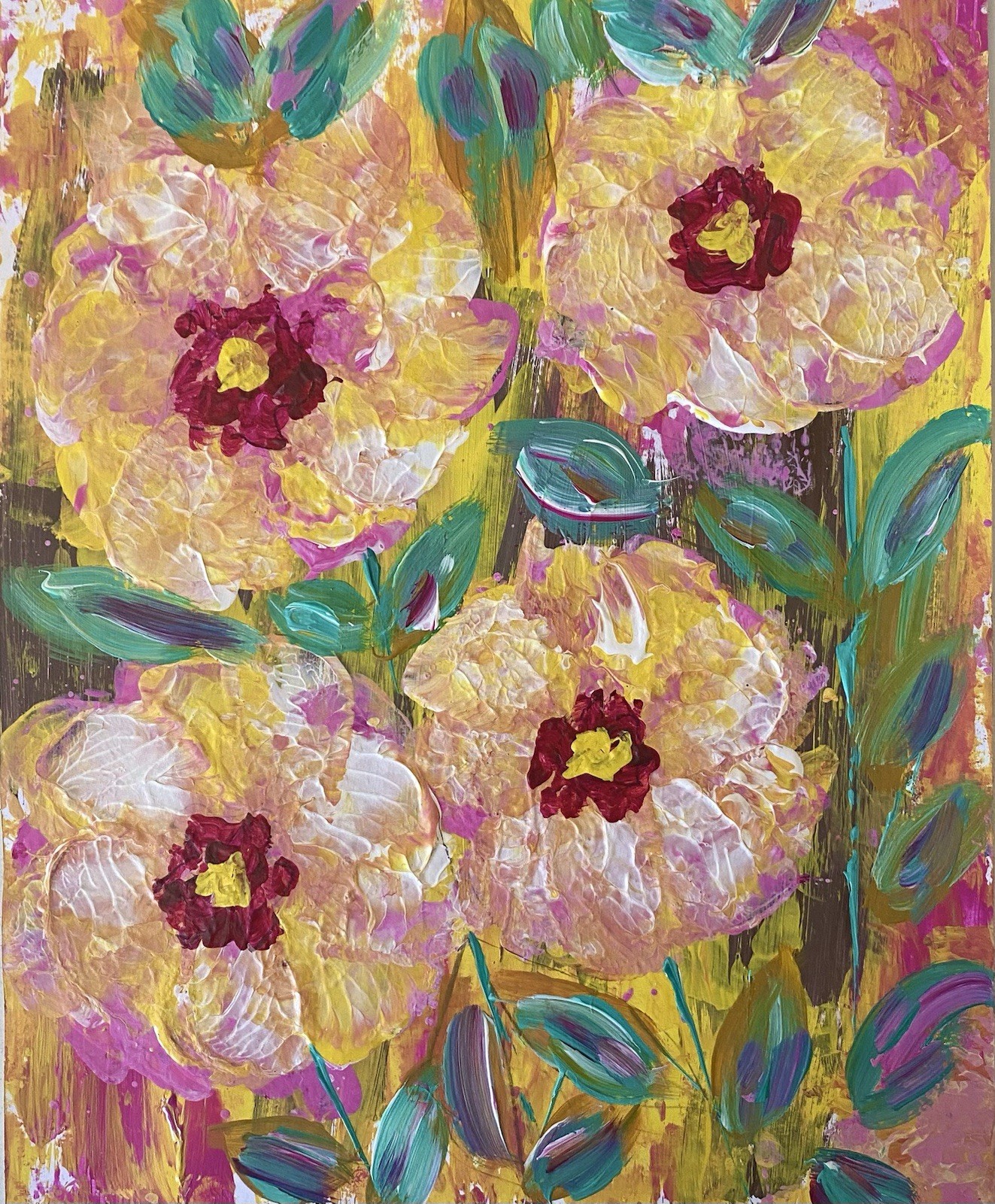 Flowering. Original Acrylic Painting on Cardboard