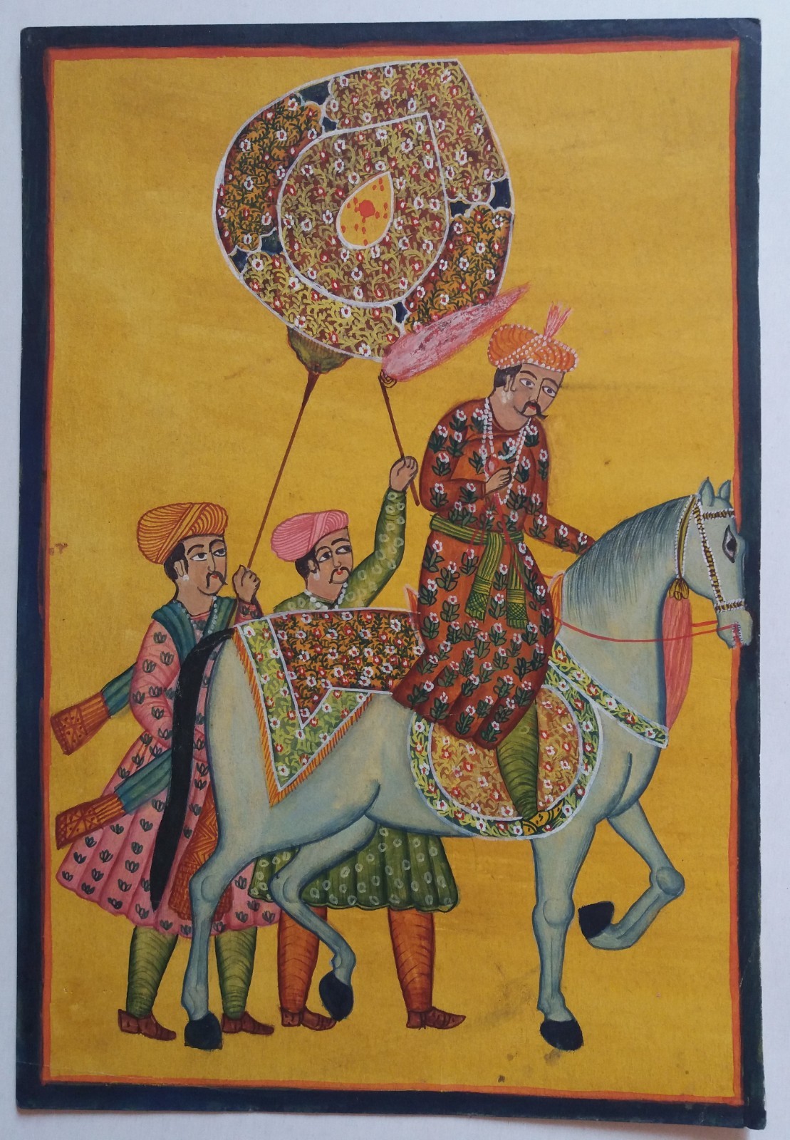 INDIA ANTIQUE ORIGINAL MUGHAL MINIATURE PAINTING KING 6.5X10 INCH # 8