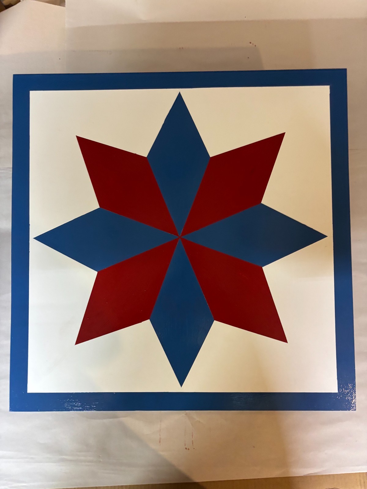 Quilt Square (24″ x 24″ x 1/8″) Hand Painted RED-WHITE-BLUE STAR (M3208)