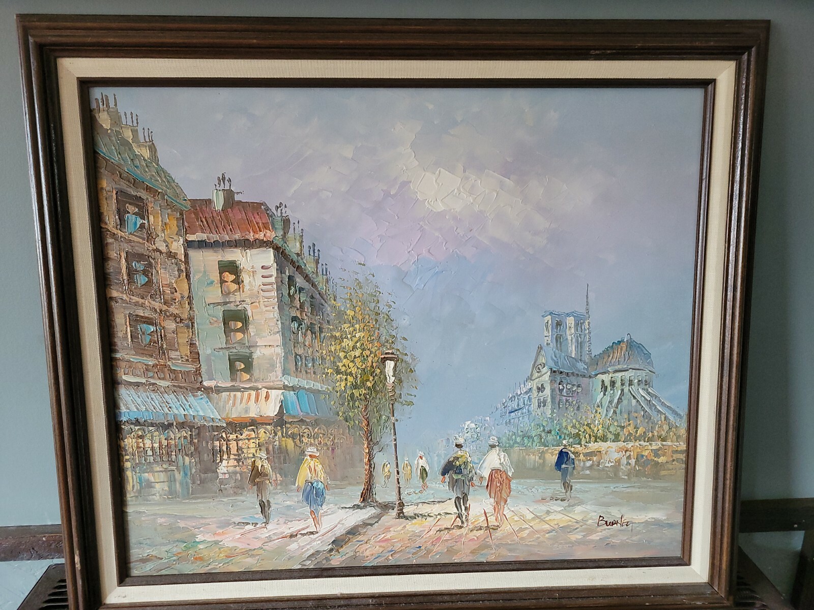 Original painting OIL ON CANVAS C Burnett Framed street scene PARIS 29×25