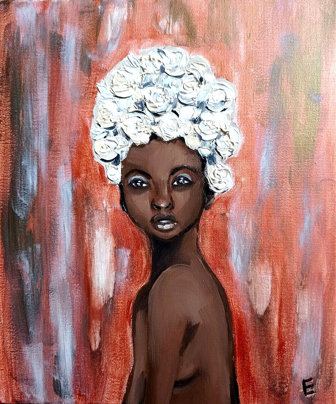 Original Painting Portrait African American Girl Wall Art Negro Black size 12×10