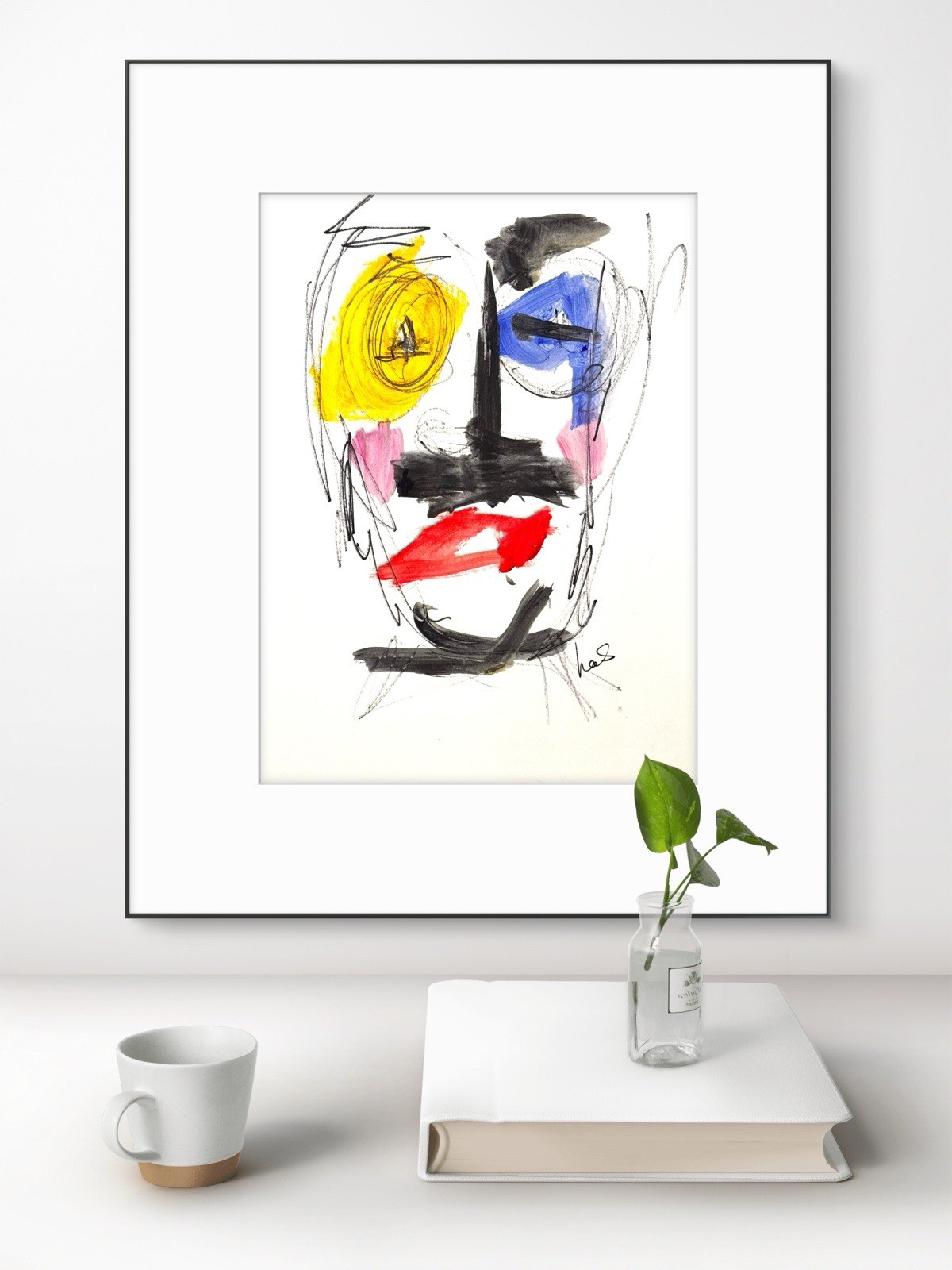 Original Abstract Expressionism 9×12 Man Paper Drawing Handmade Signed Art 22