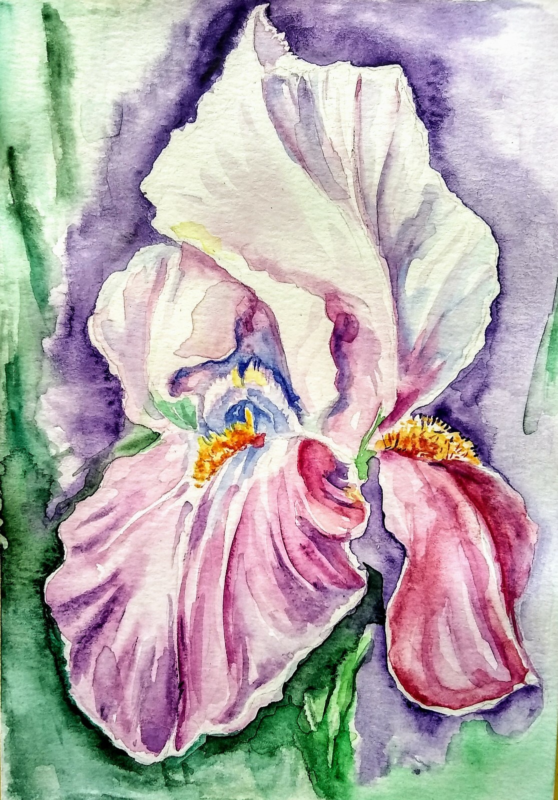 Floral art Original Painting Iris Garden Flower Botanical nature lover best gift