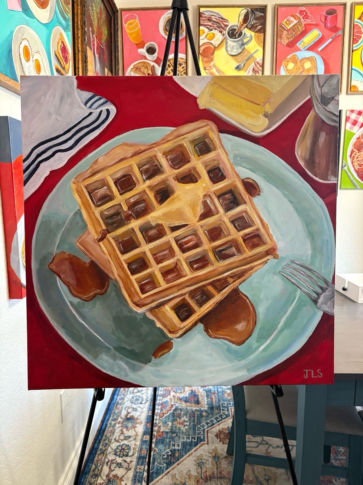 Retro Diner Waffles Painting Breakfast Food Art Kitchen Wall Decor