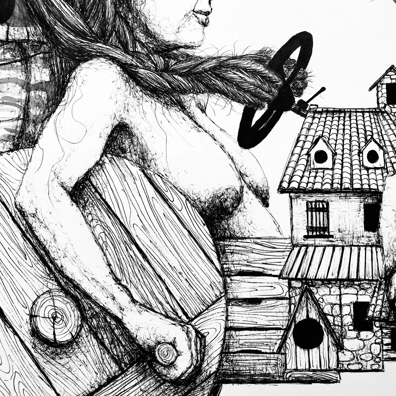 ALAIN DONATE CUBAN ART Painting ORIGINAL SKETCH DRAWING INK /CARDBOARD 16″X 23″