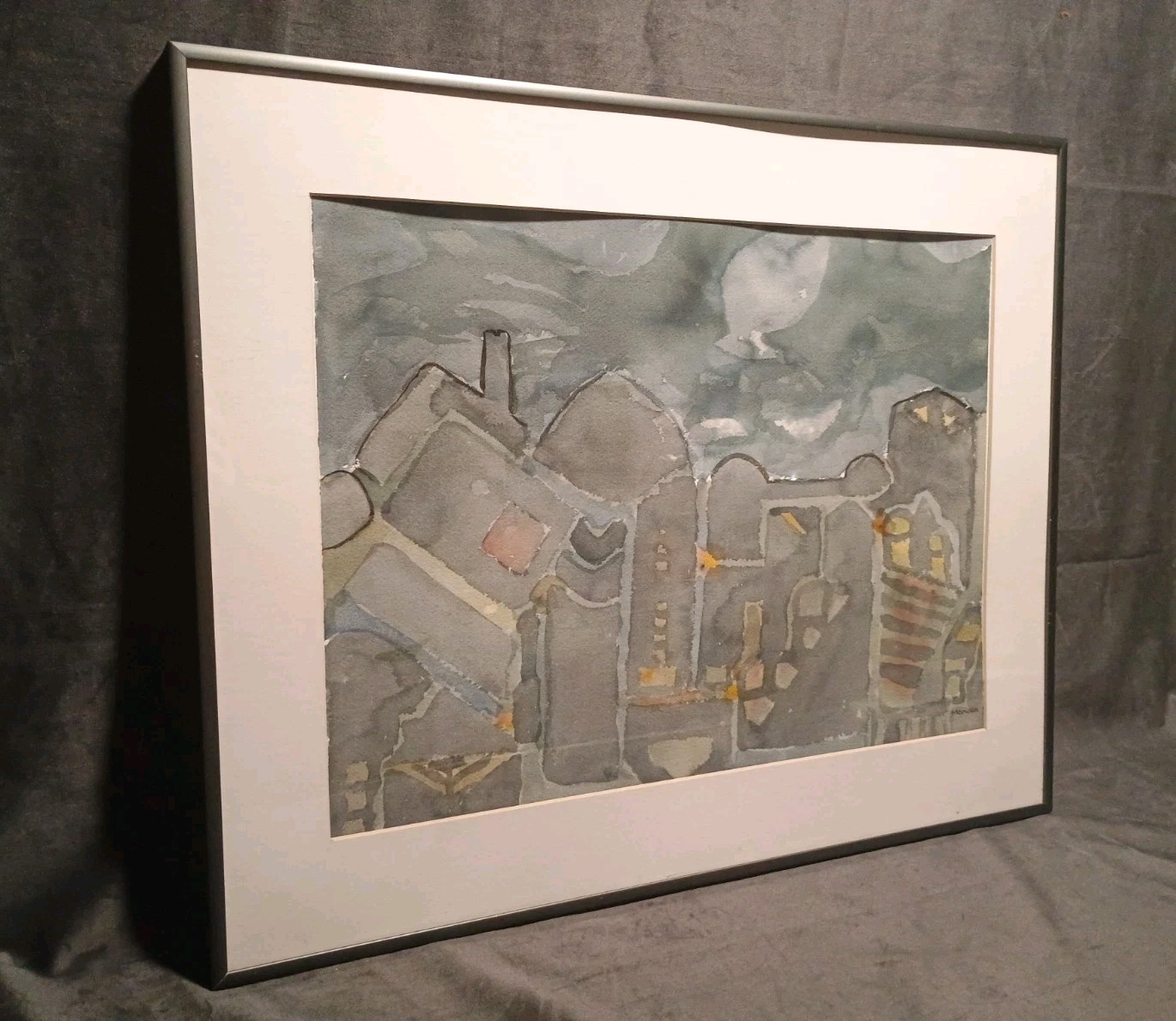 «Blackout» Framed/Matted/Signed Original Watercolor Landscape Herbert Mander