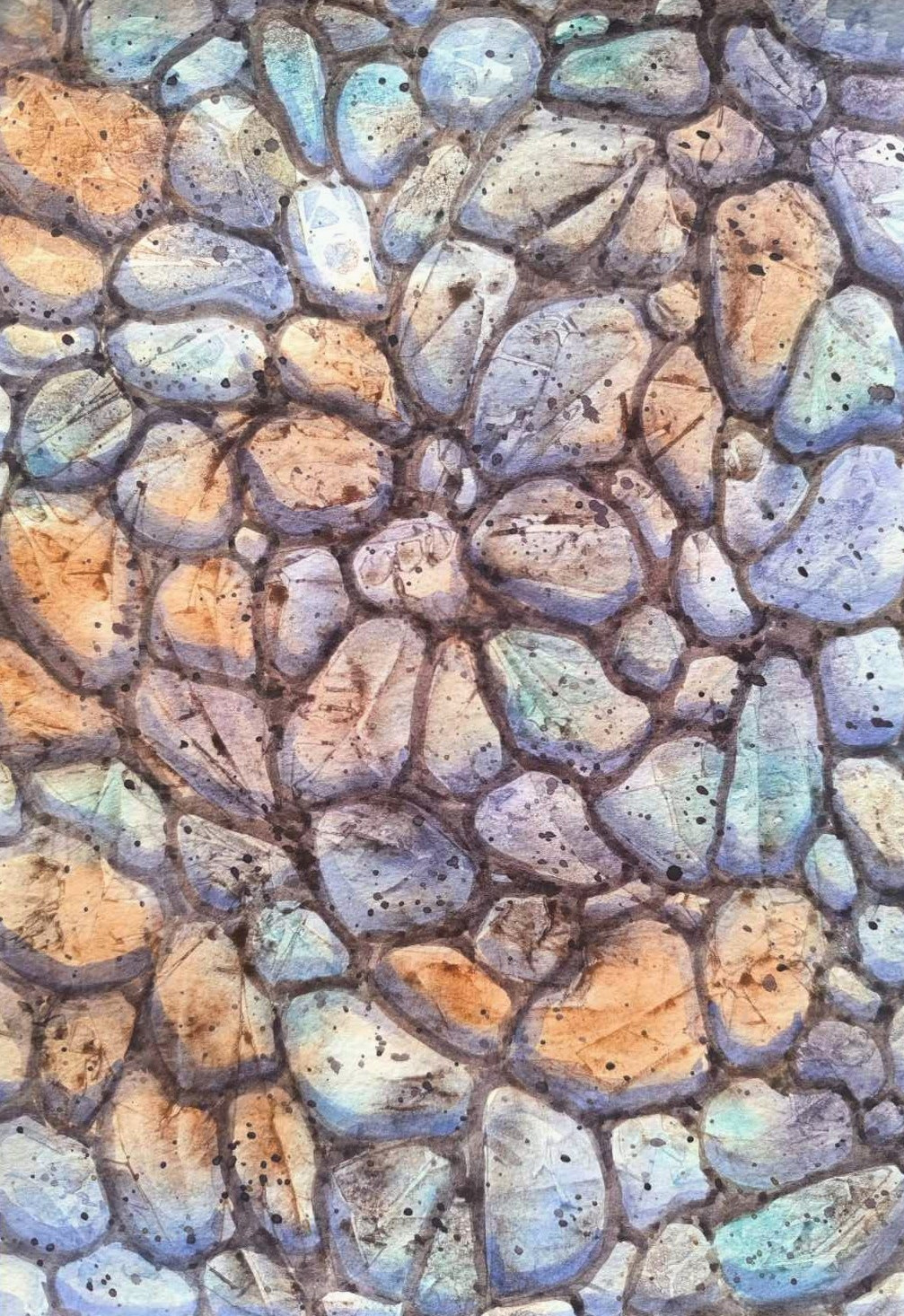 COLORED SEA STONES Original Artwork Painting Landscape SUN Arts Seascape Gift A4