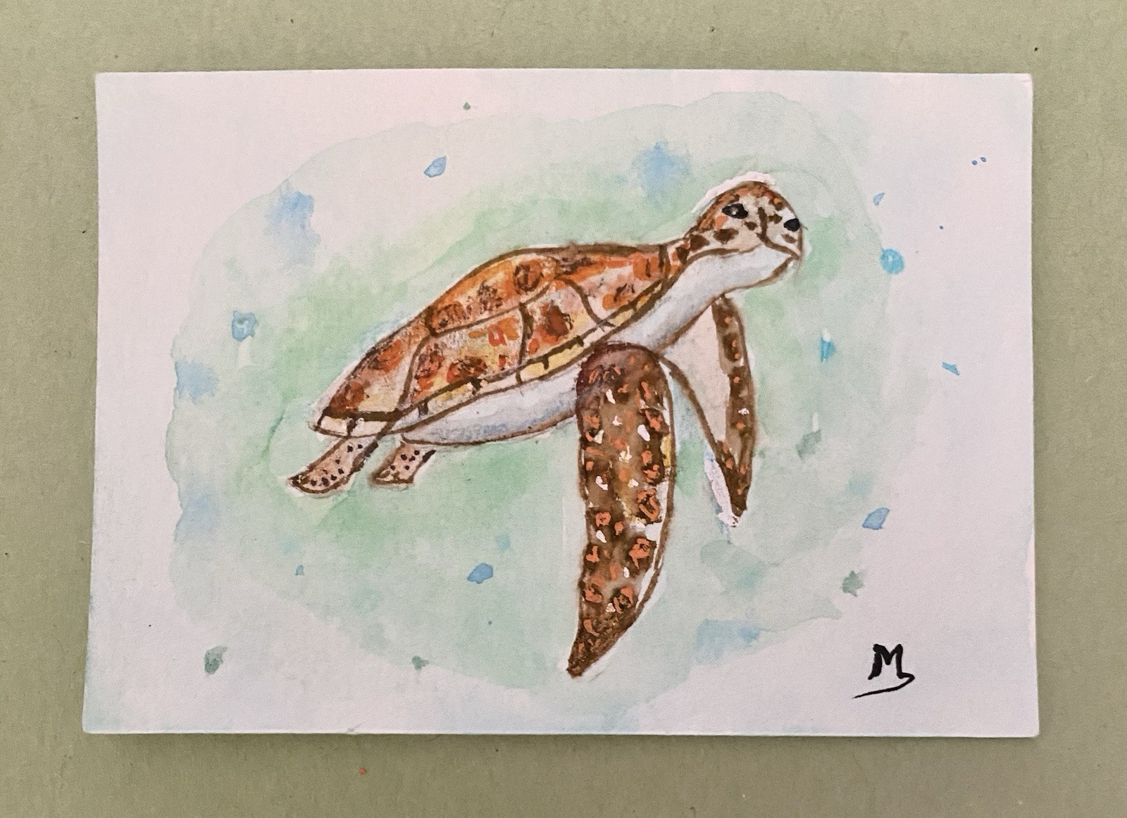 Sea Turtle Original Painting Turtle Watercolor Art Water animal ACEO Sea animal