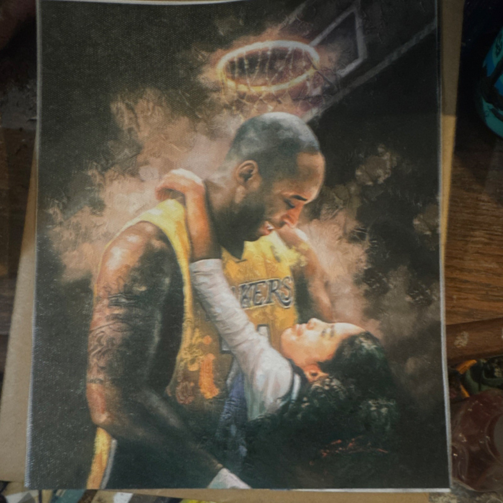 Realism Basketball Father and Daughter Acrylic Canvas Painting, Sports Portrait
