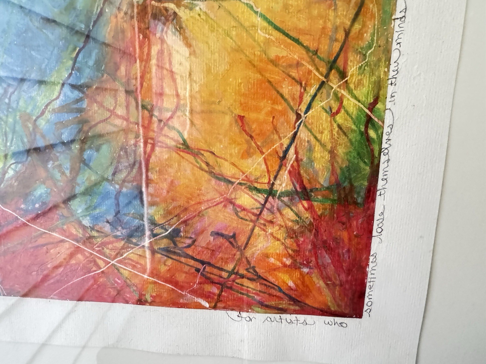 Cathy Hilliard Signed Abstract Painting 1994 Matted & Framed 25 x 13 in