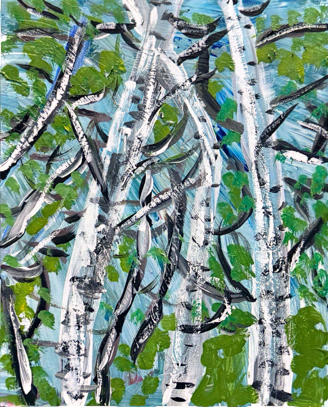 GERARD 8X10 IN- Abstract Expressionist Original Acrylic Painting Birches