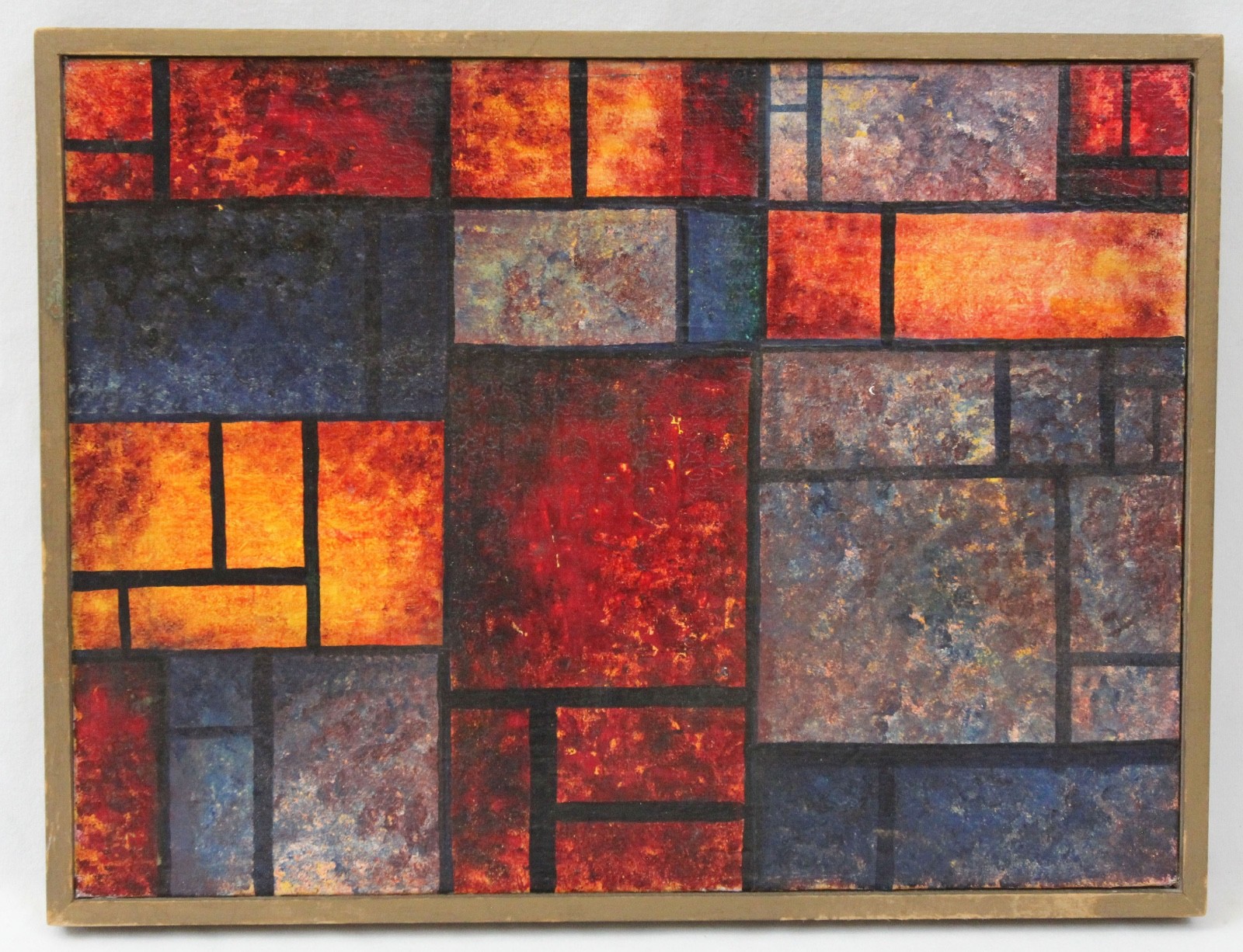 1965 Vintage Abstract Expressionist Oil Painting Mid Century MCM Piet Mondrian