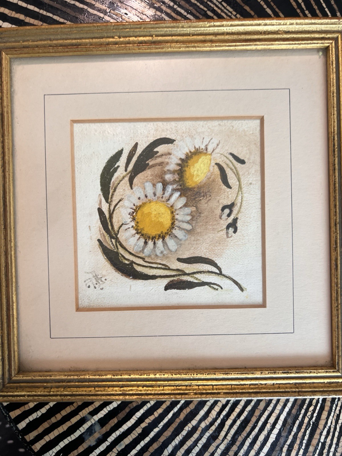 Cottagecore Watercolor Painting on Paper Framed 6.5 square 1977 Signed Original