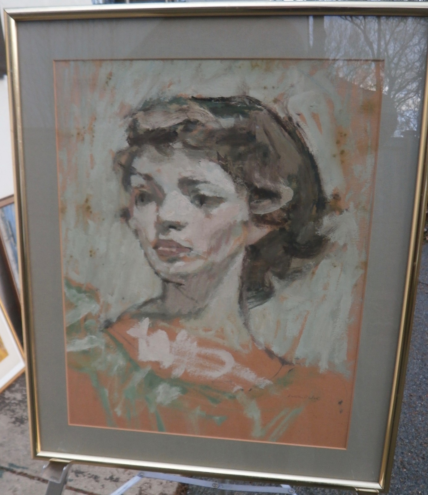 Young Woman Pastel Portrait Painting- 1970s- Lambro Ahlas