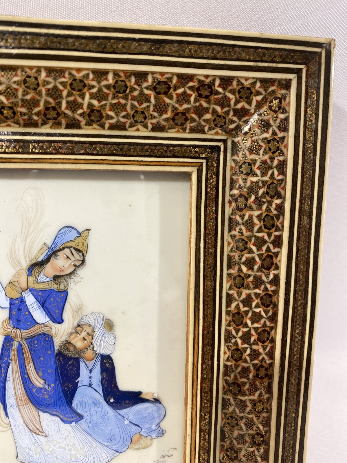 Khatam Kari Rahmen mit original Malerei signiert – Persien