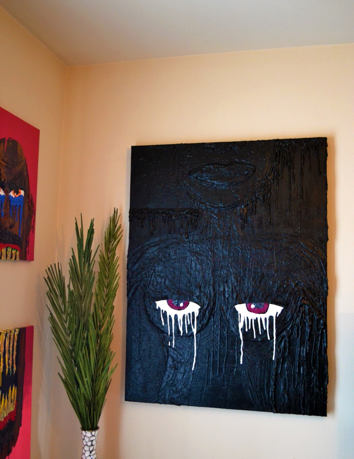 Eyes Up Here – Textured canvas original acrylic large 30x40in