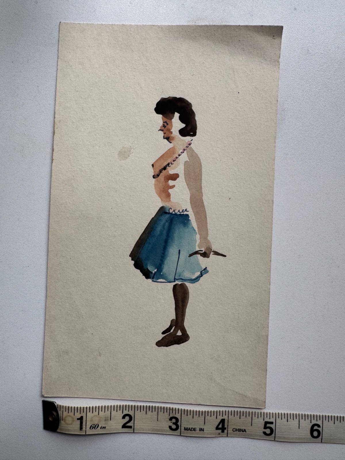 Vintage 1930’s Watercolor Painting Woman Dress Fashion 5 x 8 OOAK