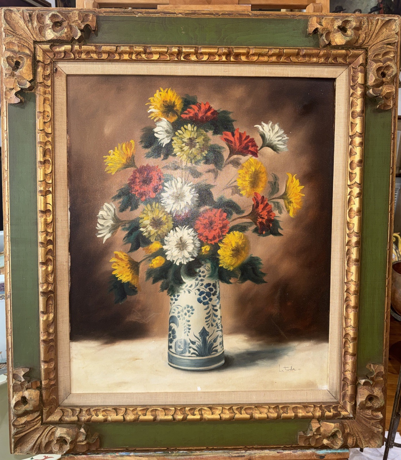 Beautiful original oil on canvas painting Vase with Flowers signed. Framed 33×28
