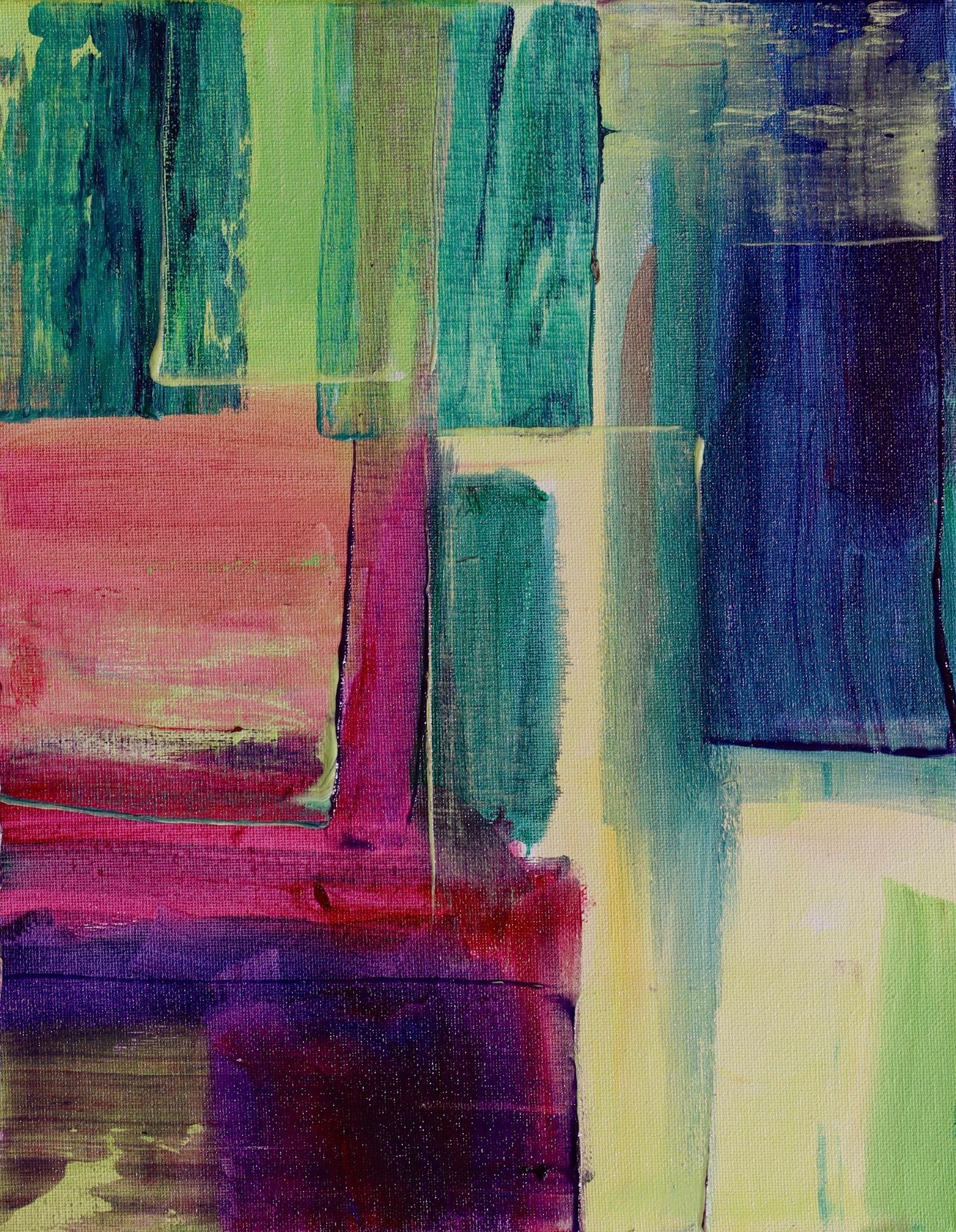 ShawNshawN Abstract Original painting – Medium Green Red Yellow Blue Art