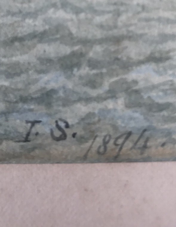 1894 New England Coastal Harbor Fishing Port Painting Boston Massachusetts Label